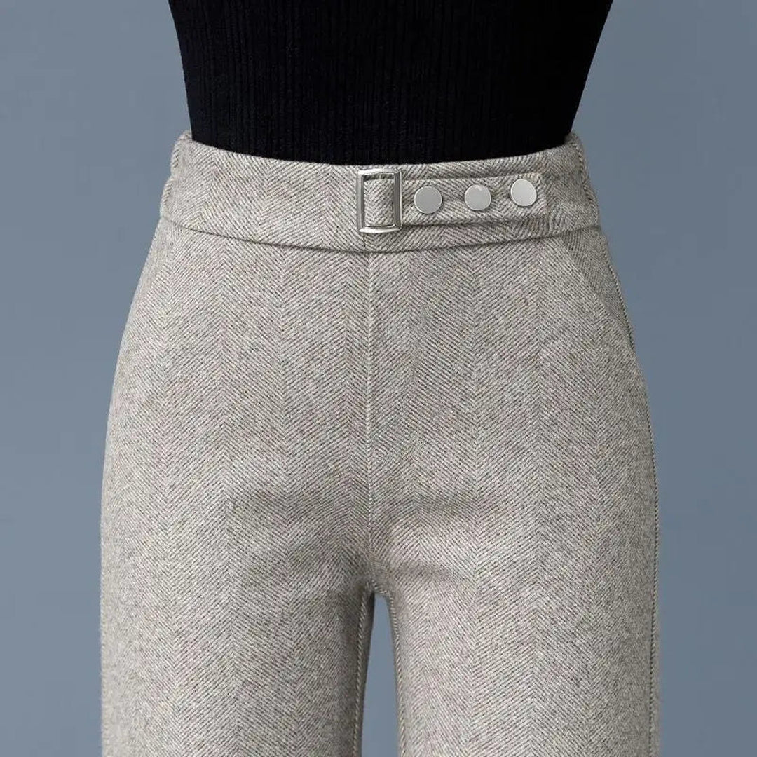 Women's Herringbone Tailored Trousers – High-Waist with Belt – view 2