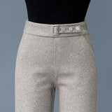 Women's Herringbone Tailored Trousers – High-Waist with Belt