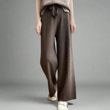 Women's Cashmere Wide-Leg Trousers – Drawstring Lounge Luxury