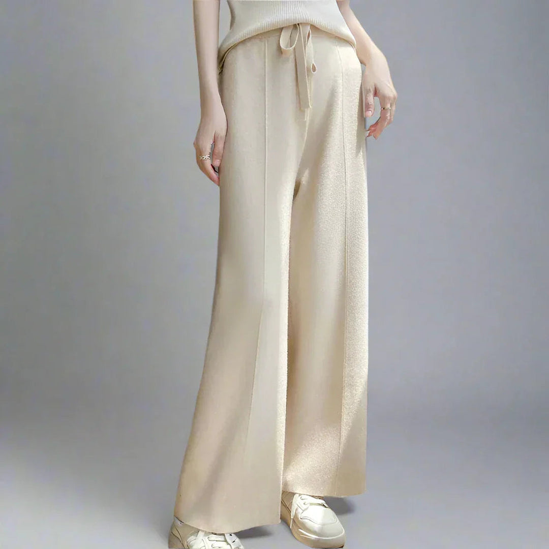 Women's Cashmere Wide-Leg Trousers – Drawstring Lounge Luxury – view 3