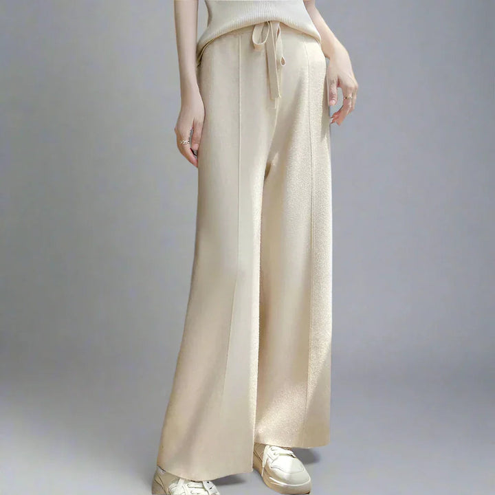 Women's Cashmere Wide-Leg Trousers – Drawstring Lounge Luxury – view 3
