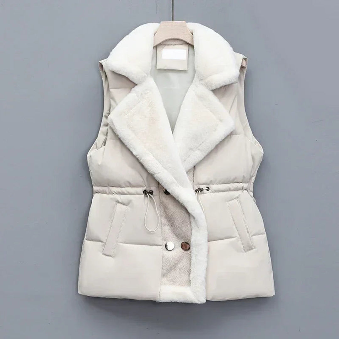 Women's Padded Gilet with Faux Fur Collar – Winter Layering – Khaki