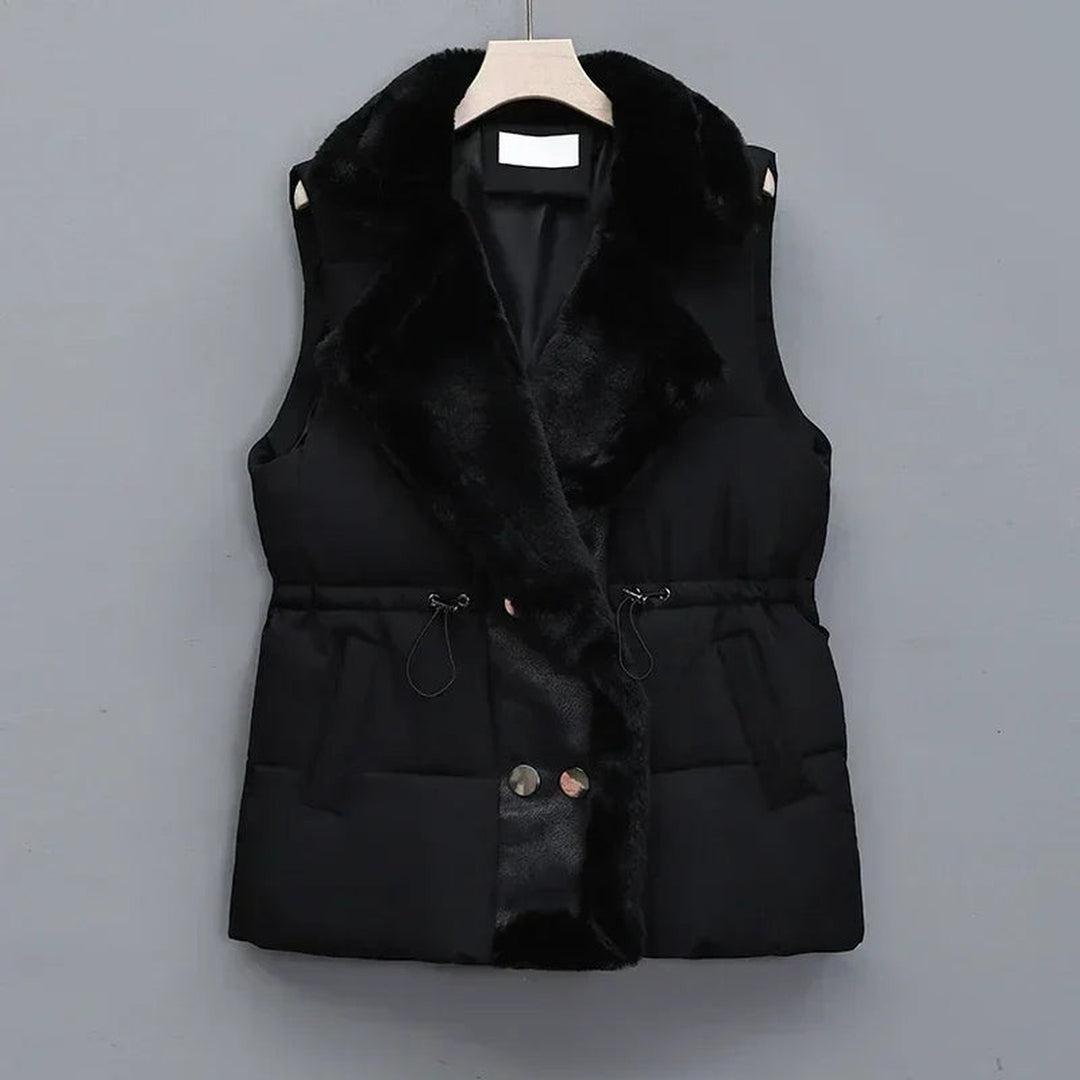 Women's Padded Gilet with Faux Fur Collar – Winter Layering – White