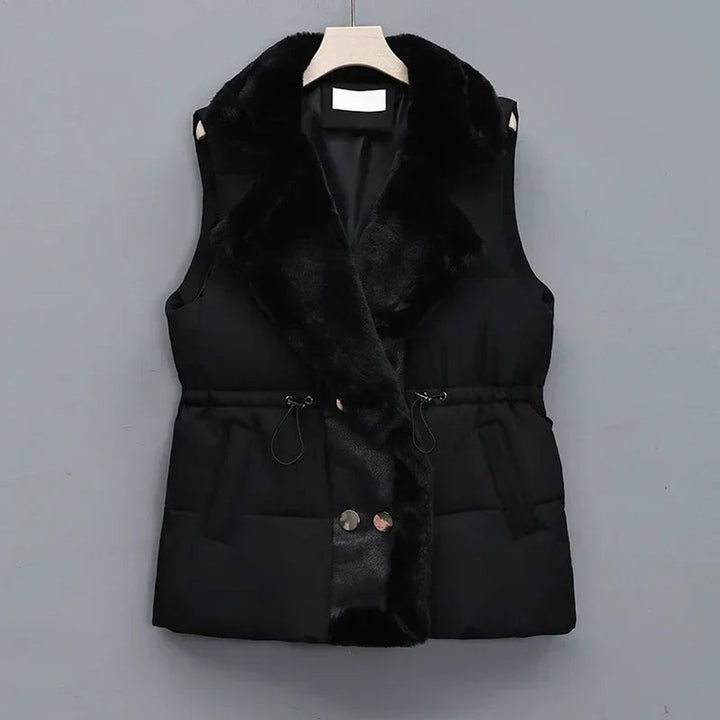 Women's Padded Gilet with Faux Fur Collar – Winter Layering – White