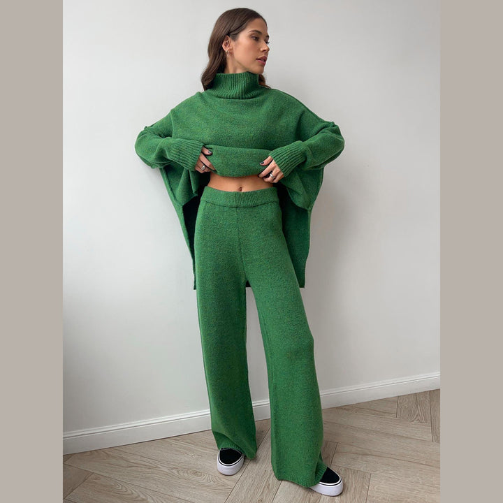 Women's Knit Co-ord Set – Roll Neck Jumper & Wide-Leg Trousers