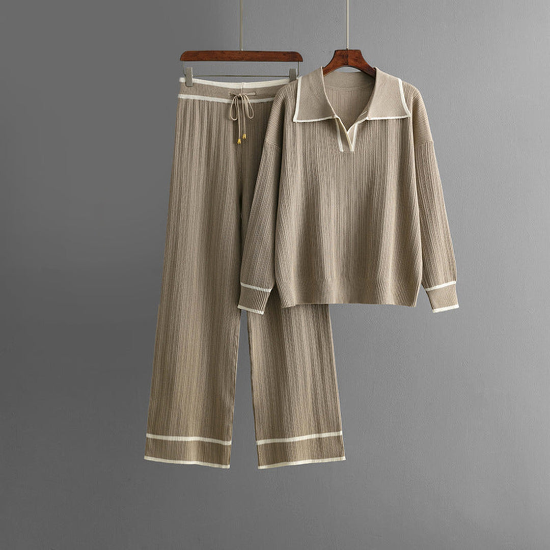 Women's Knit Lounge Set – Lapel Jumper & Wide-Leg Trousers – view 3
