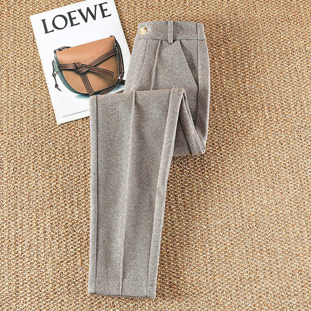 Women's Cotton Tailored Trousers – Herringbone Texture – view 3