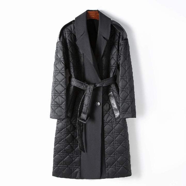 Women's Quilted Coat – Belted Longline Winter Layer – view 3