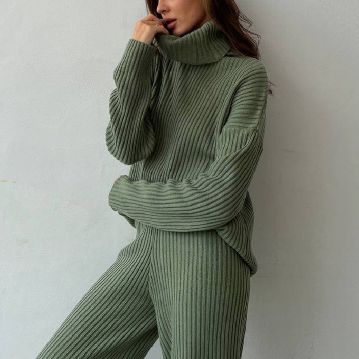 Women's Ribbed Knit Co-ord Set – Turtleneck Top & Trousers – view 2