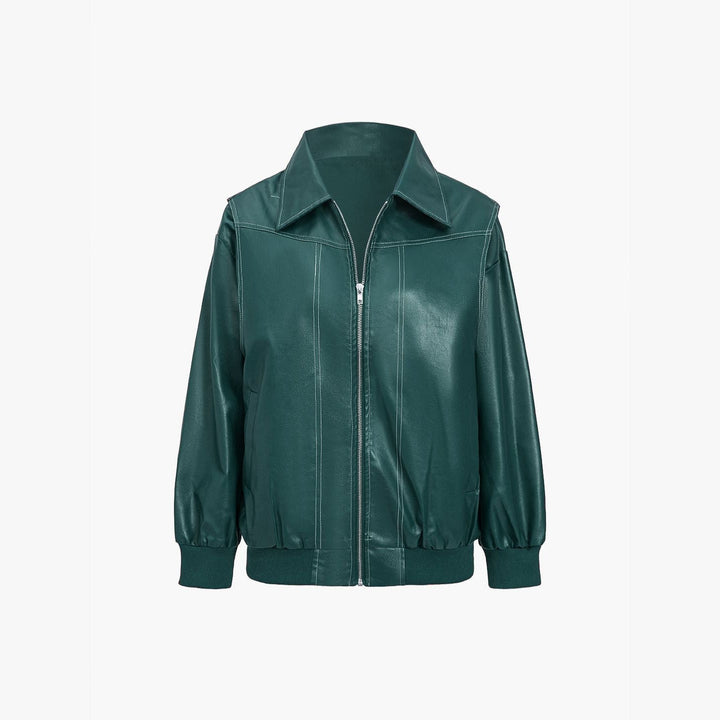 Women's Faux Leather Jacket – Relaxed Zip-Up Moto Style