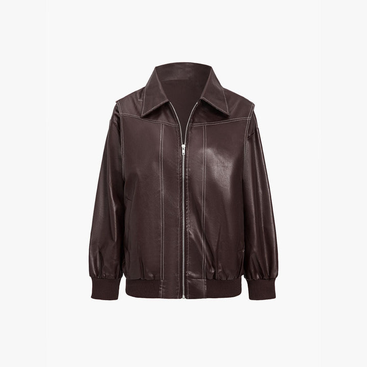 Women's Faux Leather Jacket – Relaxed Zip-Up Moto Style