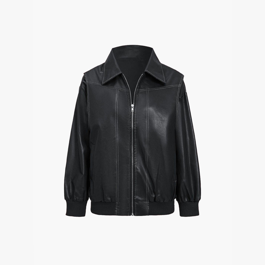Women's Faux Leather Jacket – Relaxed Zip-Up Moto Style