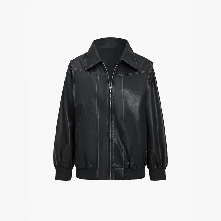 Women's Faux Leather Jacket – Relaxed Zip-Up Moto Style