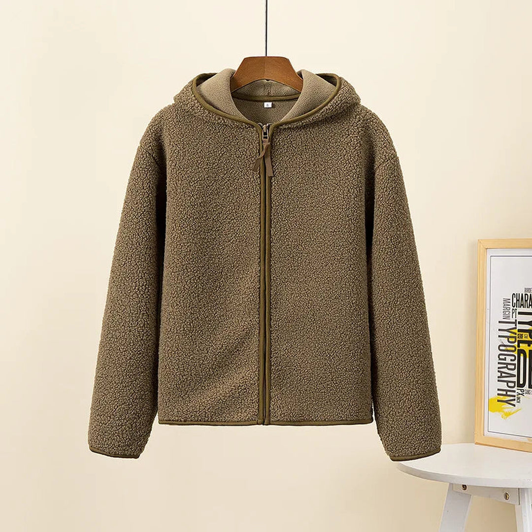 Women's Fluffy Fleece Zip Hoodie – Plush Everyday Layering Piece – Brown