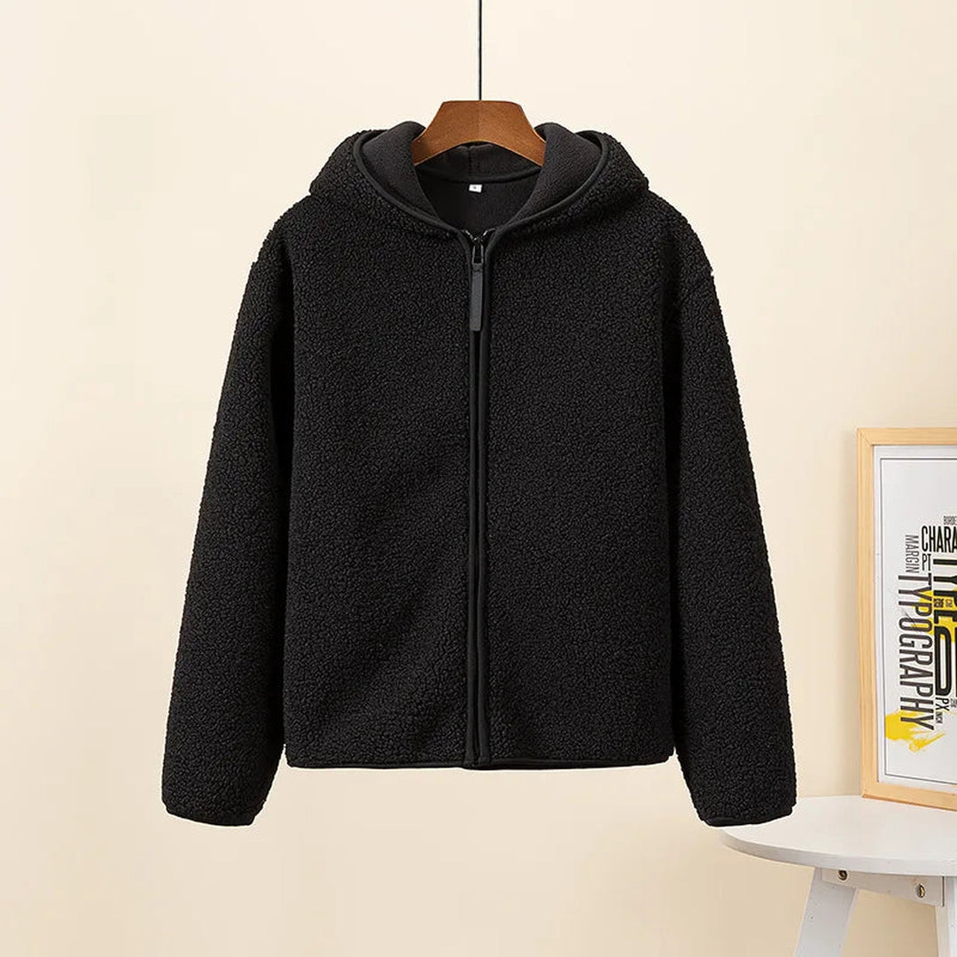 Women's Fluffy Fleece Zip Hoodie – Plush Everyday Layering Piece – Black