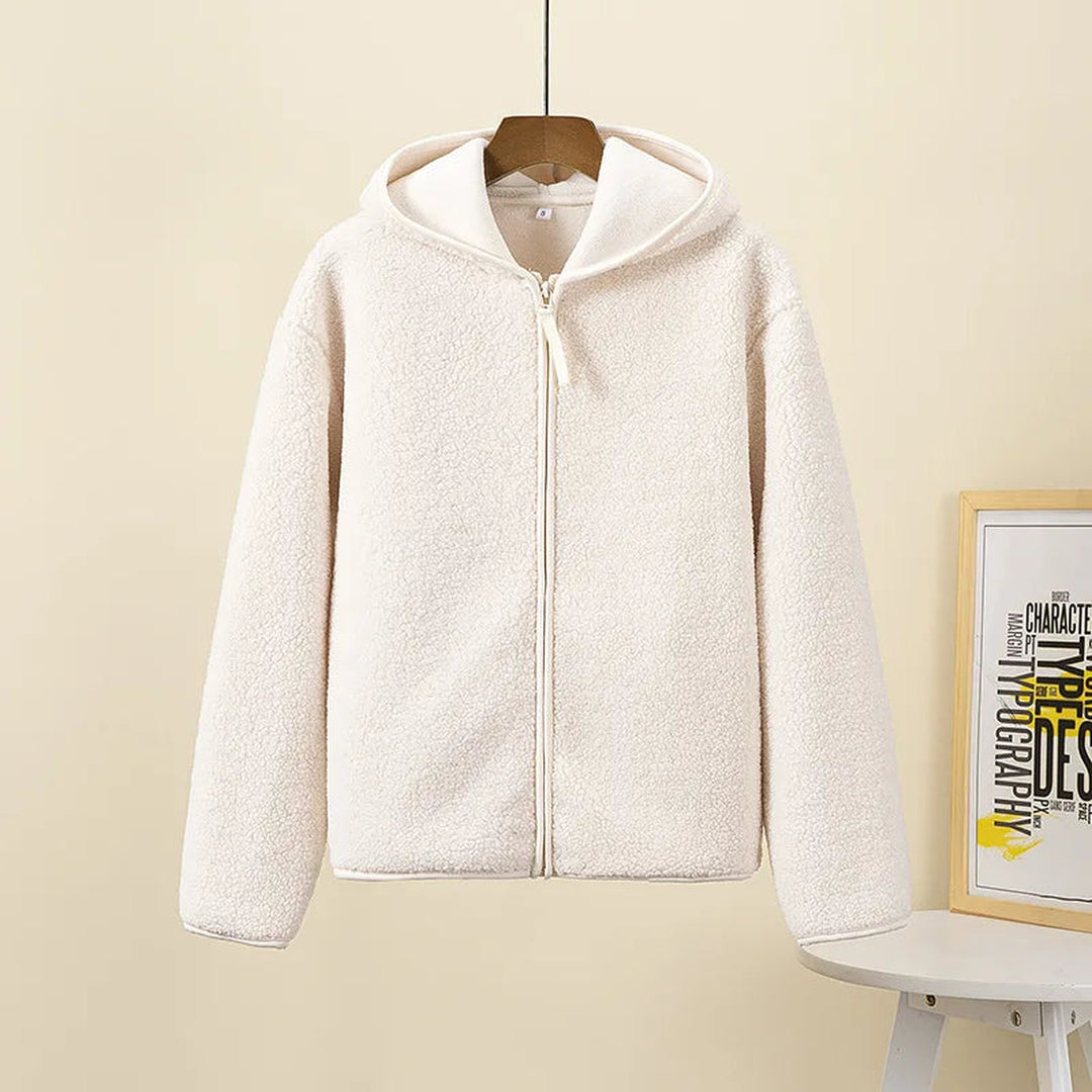 Women's Fluffy Fleece Zip Hoodie – Plush Everyday Layering Piece – Beige