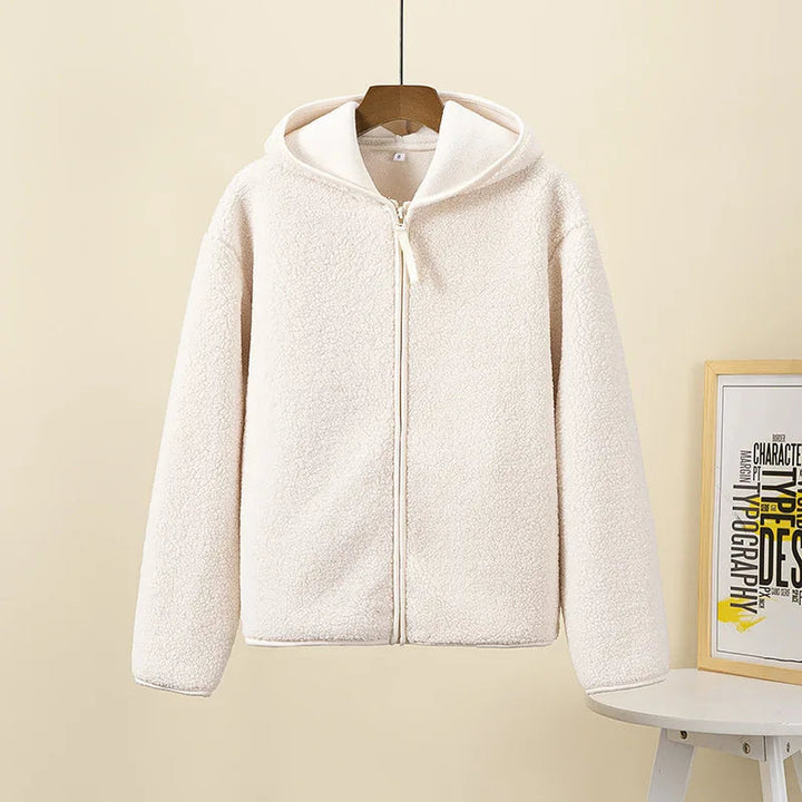 Women's Fluffy Fleece Zip Hoodie – Plush Everyday Layering Piece – Beige