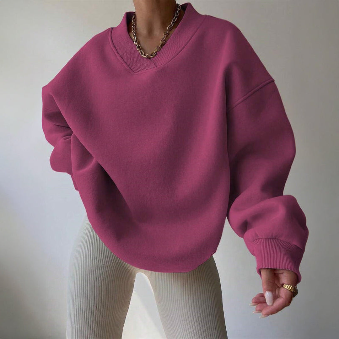 Women's Ribbed Cotton Jumper – Relaxed V-Neck Everyday Knit – Pink