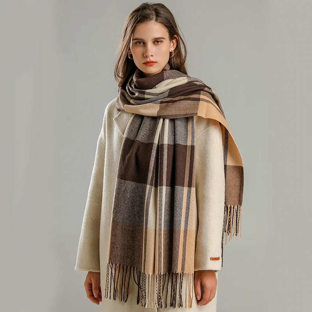 Unisex Cashmere Blend Plaid Scarf – Fringed Winter Accessory – view 6