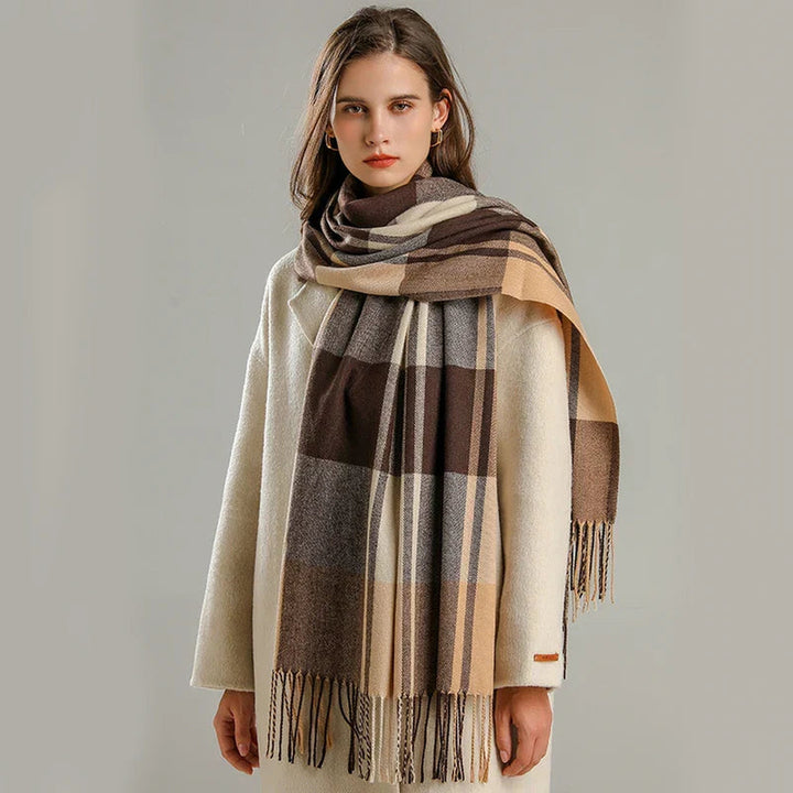 Unisex Cashmere Blend Plaid Scarf – Fringed Winter Accessory – view 6