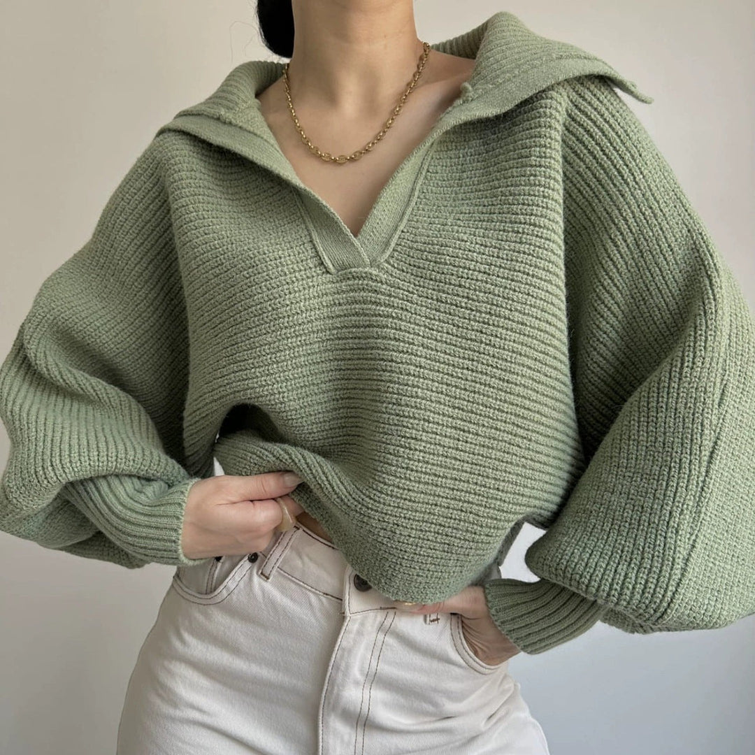 Women's Ribbed V-Neck Jumper – Soft Stretch Knit Sweater – view 2