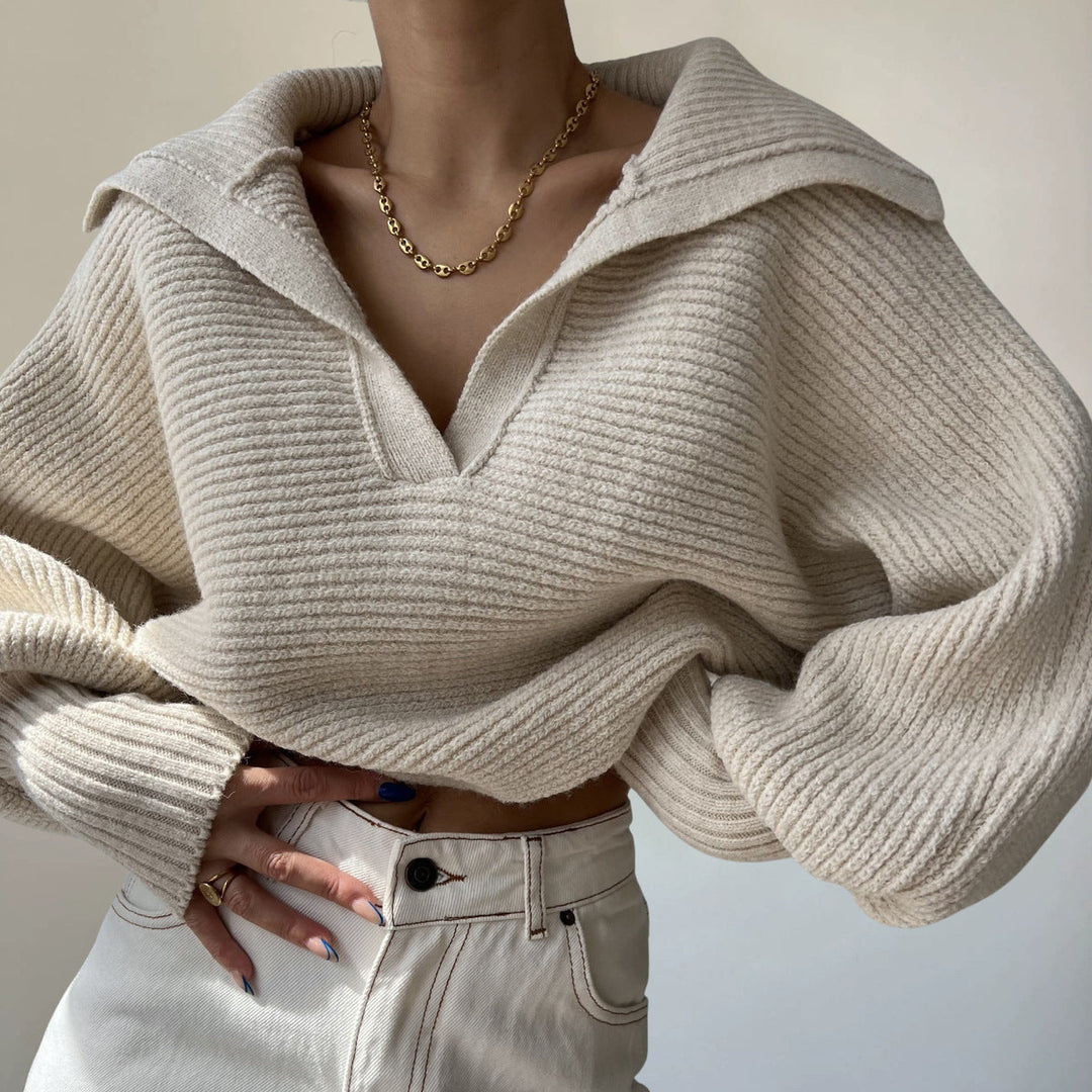 Women's Ribbed V-Neck Jumper – Soft Stretch Knit Sweater – view 3