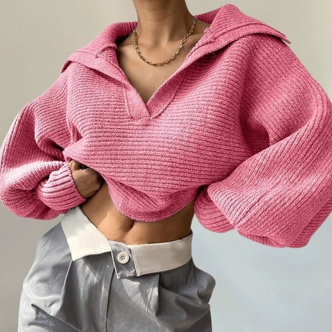 Women's Ribbed V-Neck Jumper – Soft Stretch Knit Sweater – view 4