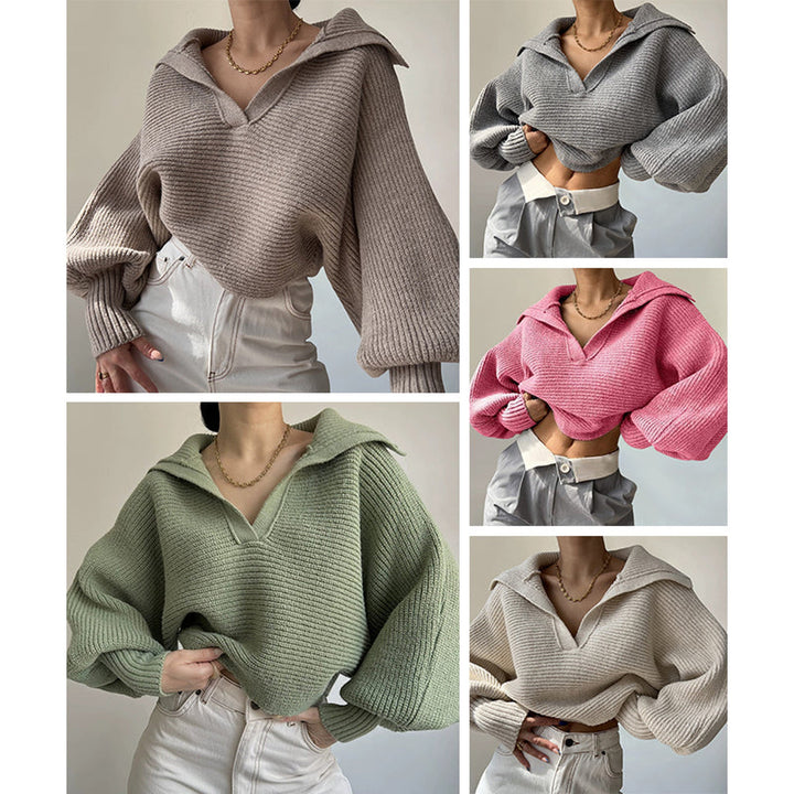 Women's Ribbed V-Neck Jumper – Soft Stretch Knit Sweater – view 6