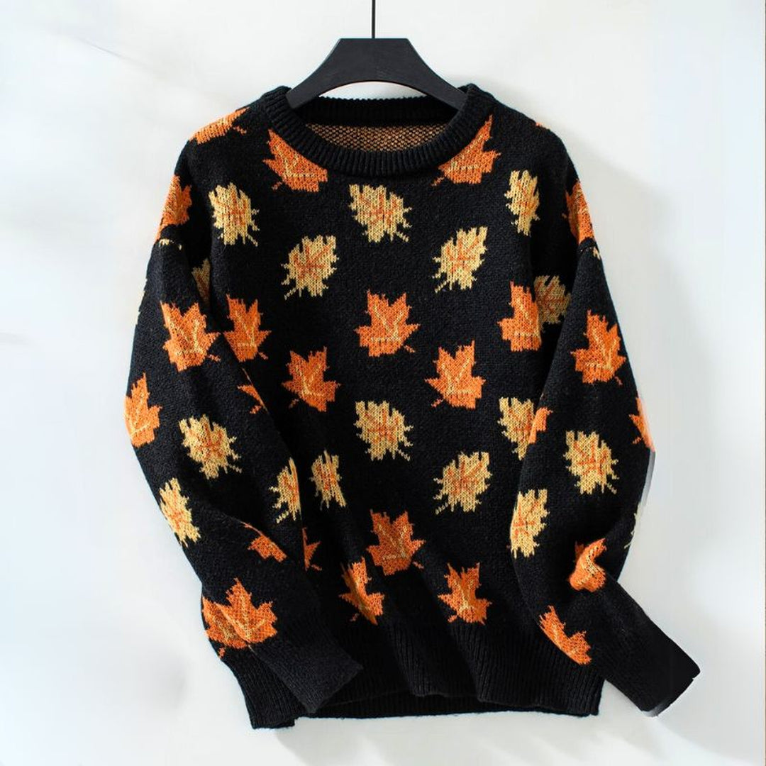 Women's Knitted Autumn Jumper – Maple Leaf Crew Neck Sweater – view 4