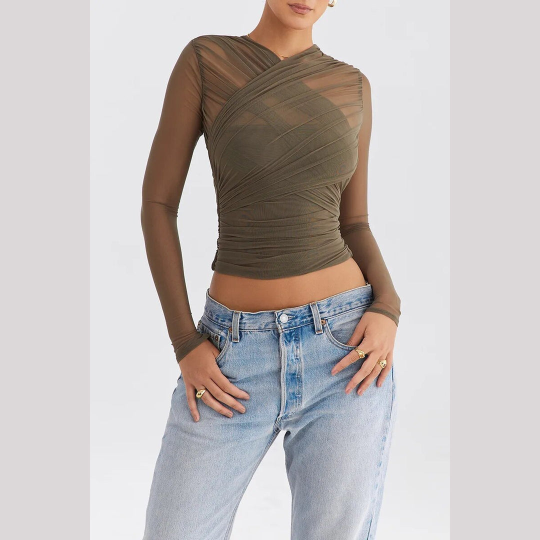 Women's Sheer Mesh V-Neck Party Top – Evening Going-Out Blouse – view 8