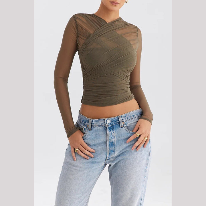 Women's Sheer Mesh V-Neck Party Top – Evening Going-Out Blouse – view 8