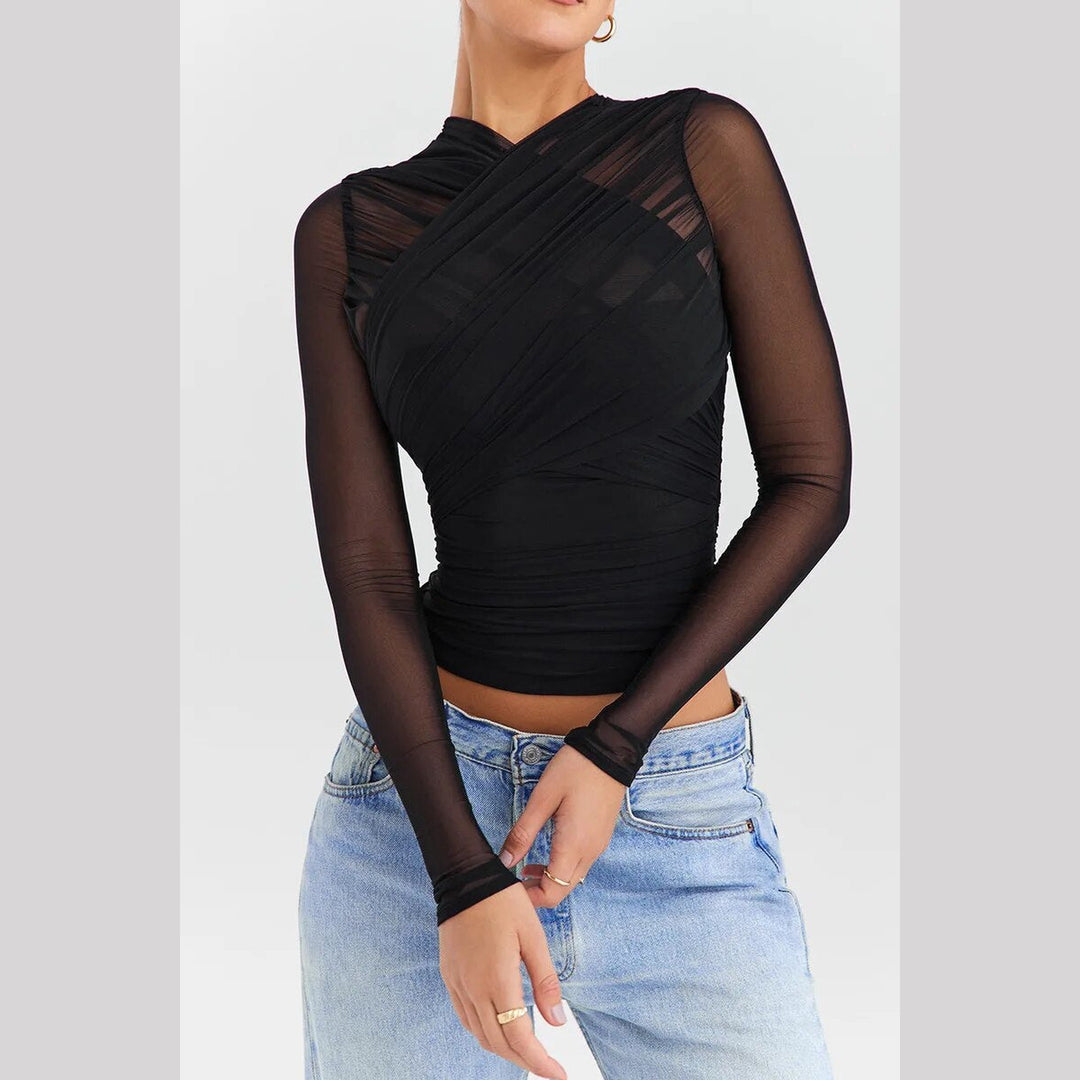 Women's Sheer Mesh V-Neck Party Top – Evening Going-Out Blouse – view 12