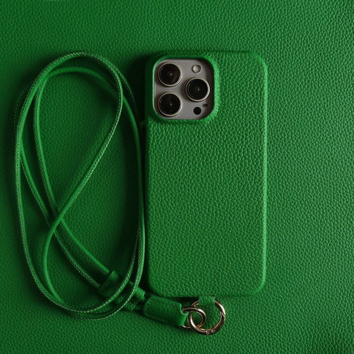 Genuine Leather Crossbody iPhone Case – Hands-Free Phone Cover – Green