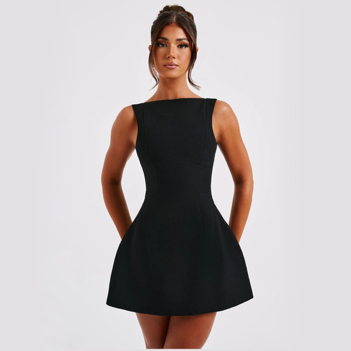 Women's Crepe Mini Dress – Scoop Back Bubble Hem Party Dress – view 4