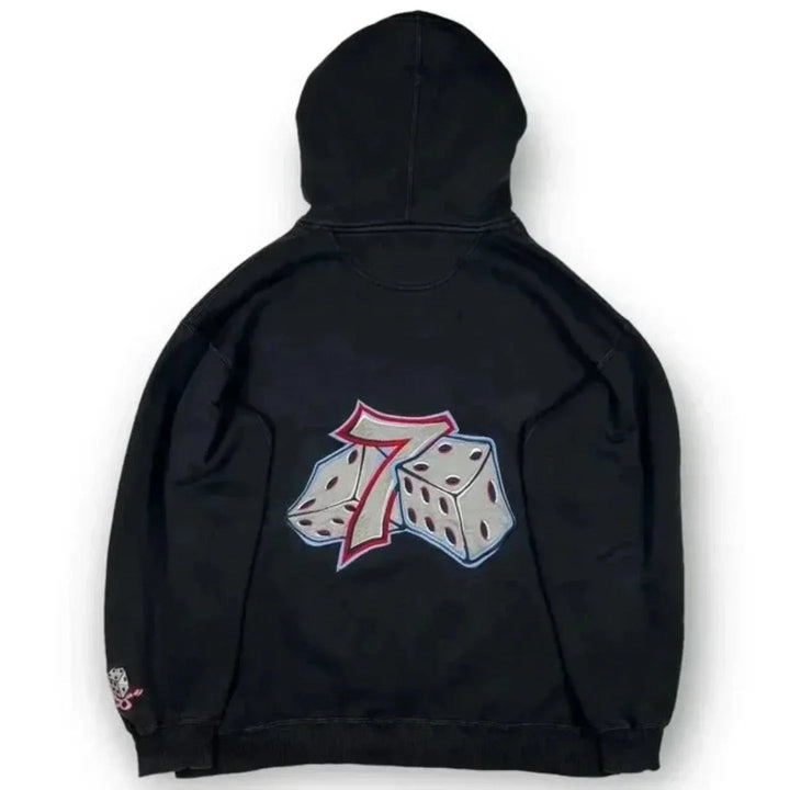 Unisex Oversized Zip-Up Hoodie – Gothic Print Cotton Blend – Black