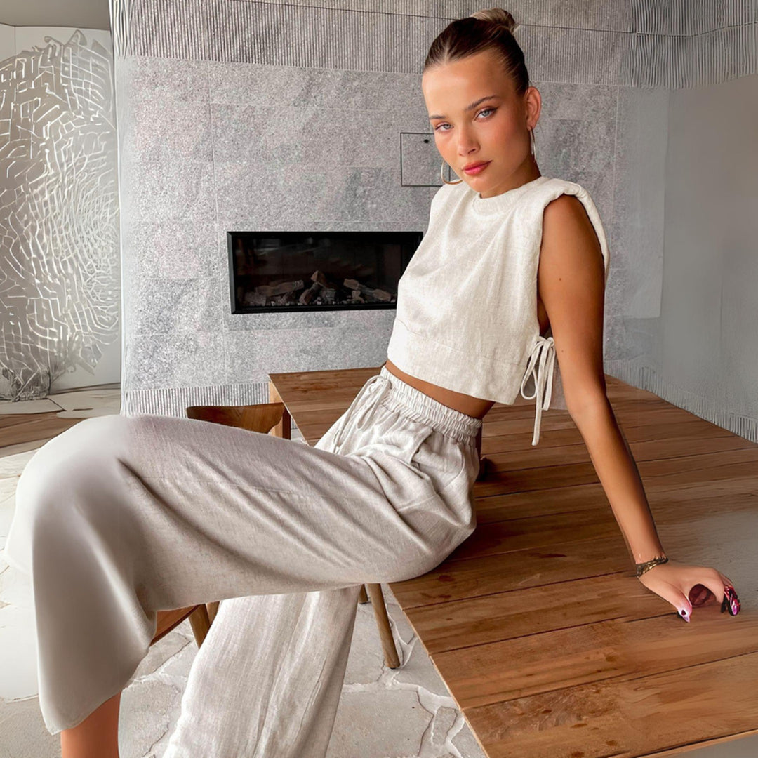 Women's Linen Twin Set – Cropped Top & Wide-Leg Trousers – view 2