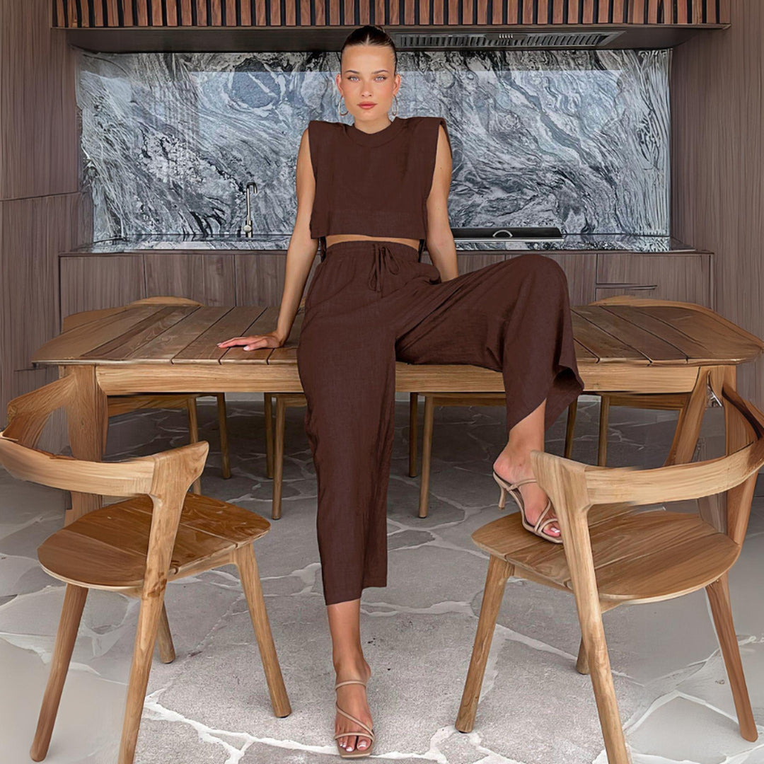 Women's Linen Twin Set – Cropped Top & Wide-Leg Trousers – view 6