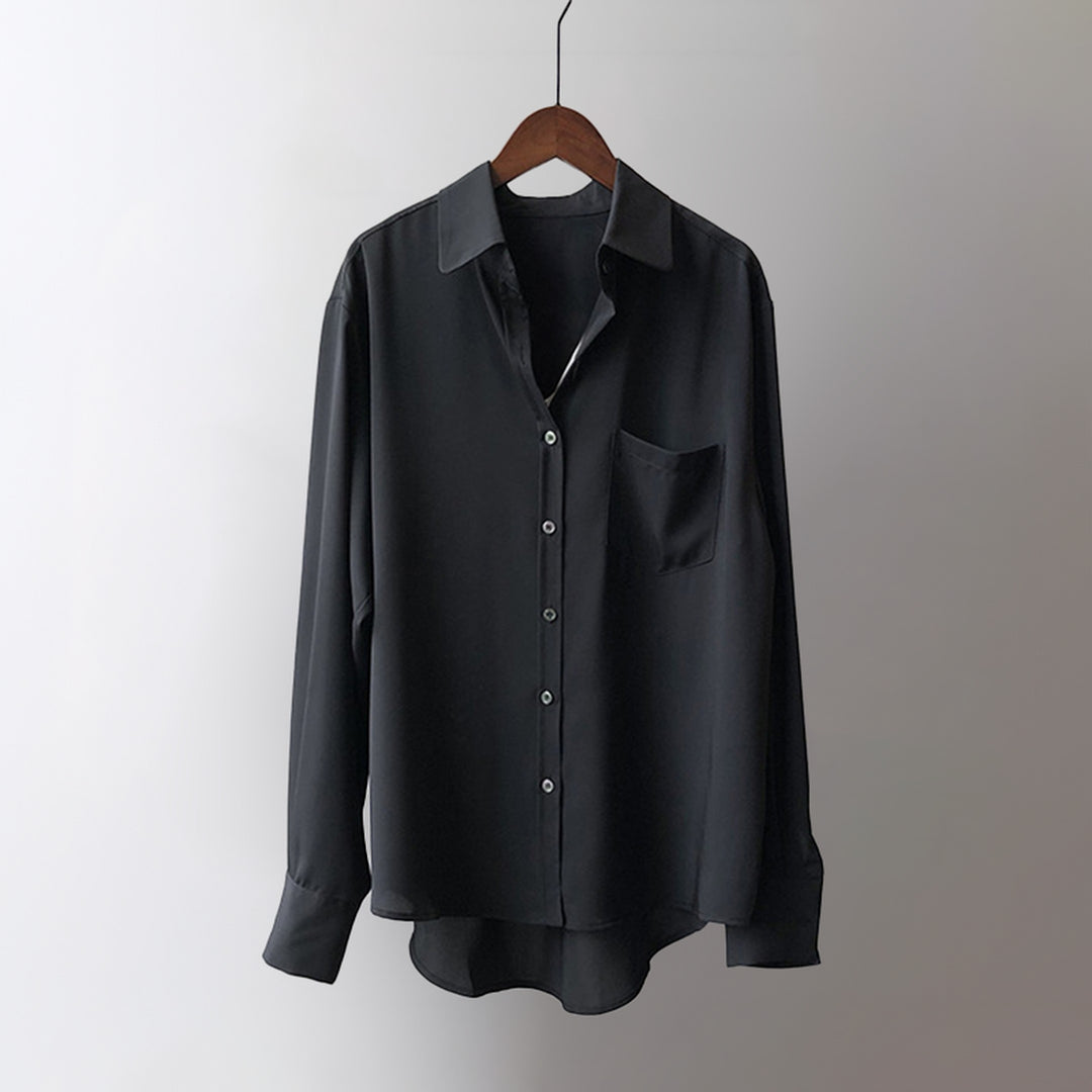 Women's Satin Blouse – Elegant High-Low Hem for Work to Evening – view 8