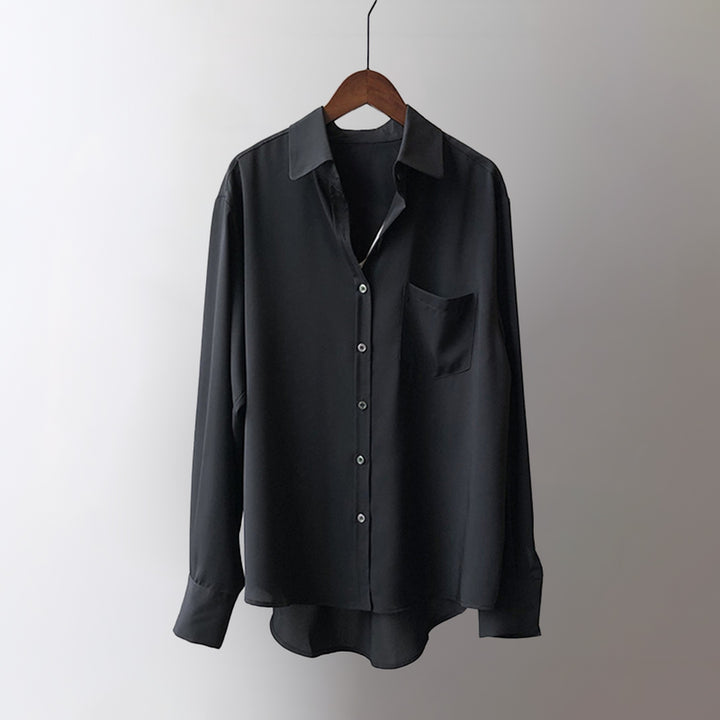 Women's Satin Blouse – Elegant High-Low Hem for Work to Evening – view 8