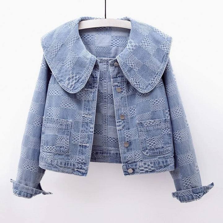 Women's Cropped Denim Jacket – Oversized Collar Trucker Style – view 3