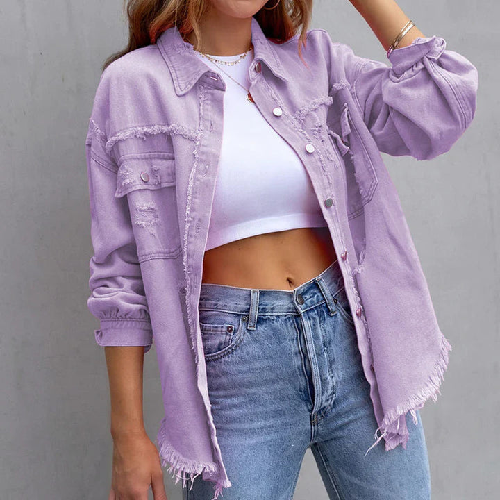 Women's Frayed Denim Jacket – Relaxed Distressed Cotton – view 5