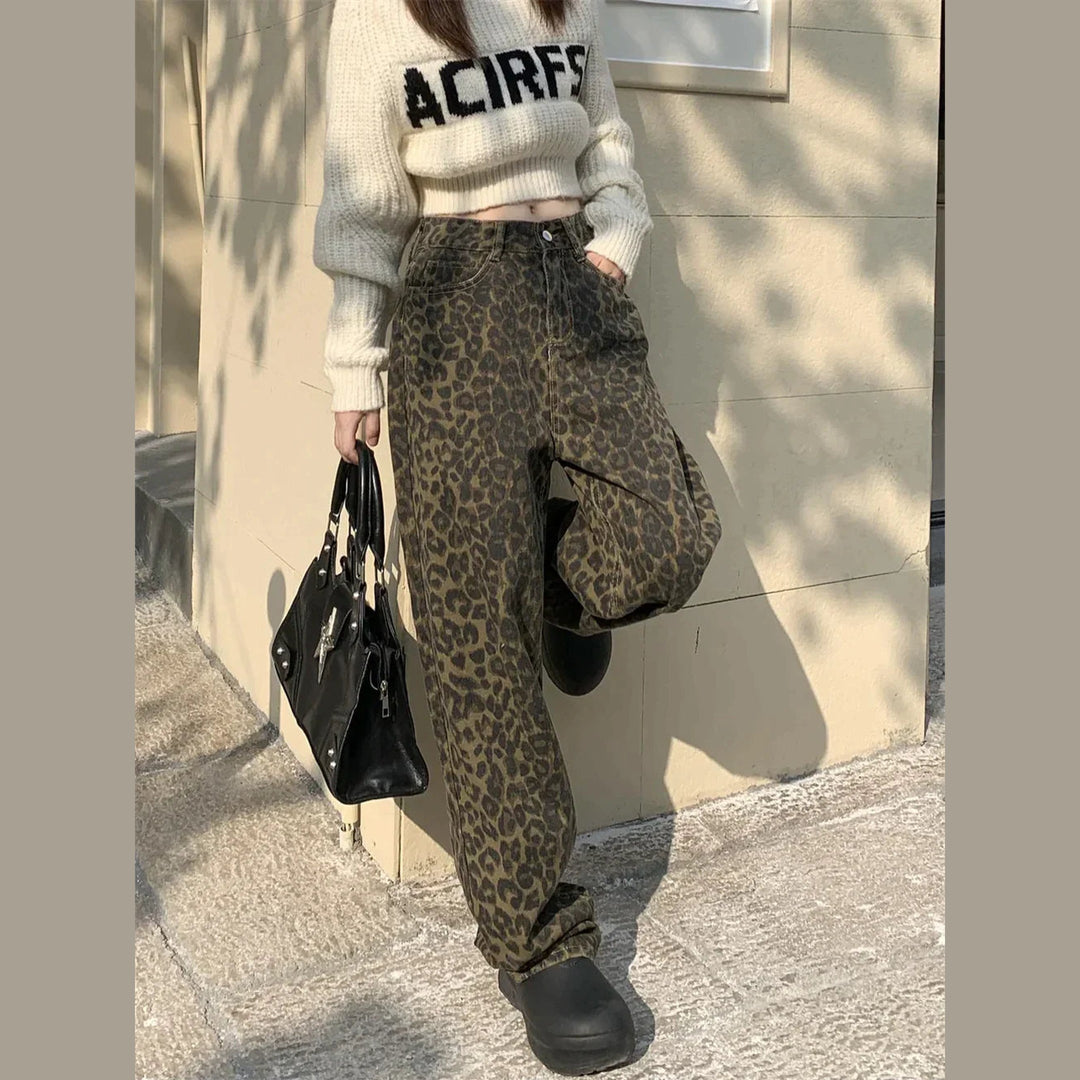 Women's Leopard Print Cotton Jeans – Bold Animal Print Denim – view 2