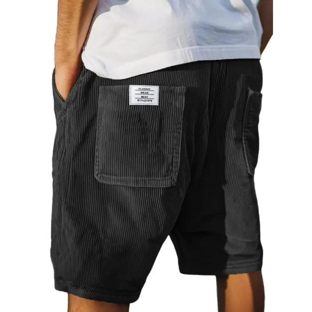 Men's Corduroy Summer Shorts – Soft Cotton – Elasticated Waist – Black