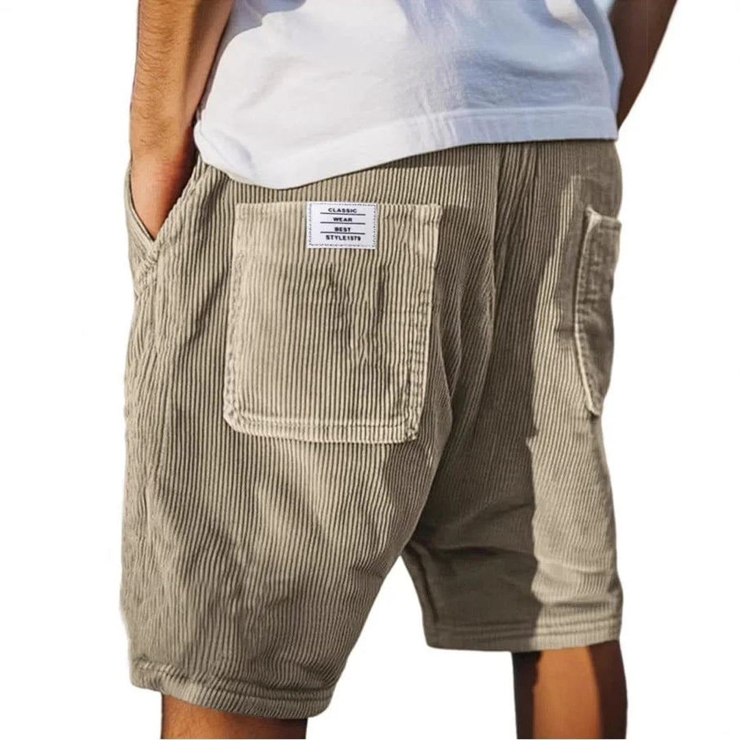 Men's Corduroy Summer Shorts – Soft Cotton – Elasticated Waist – Khaki