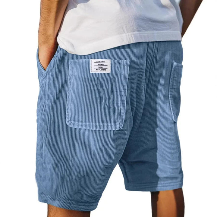 Men's Corduroy Summer Shorts – Soft Cotton – Elasticated Waist – Light Blue