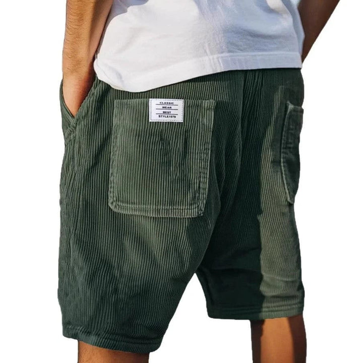 Men's Corduroy Summer Shorts – Soft Cotton – Elasticated Waist – Dark Green