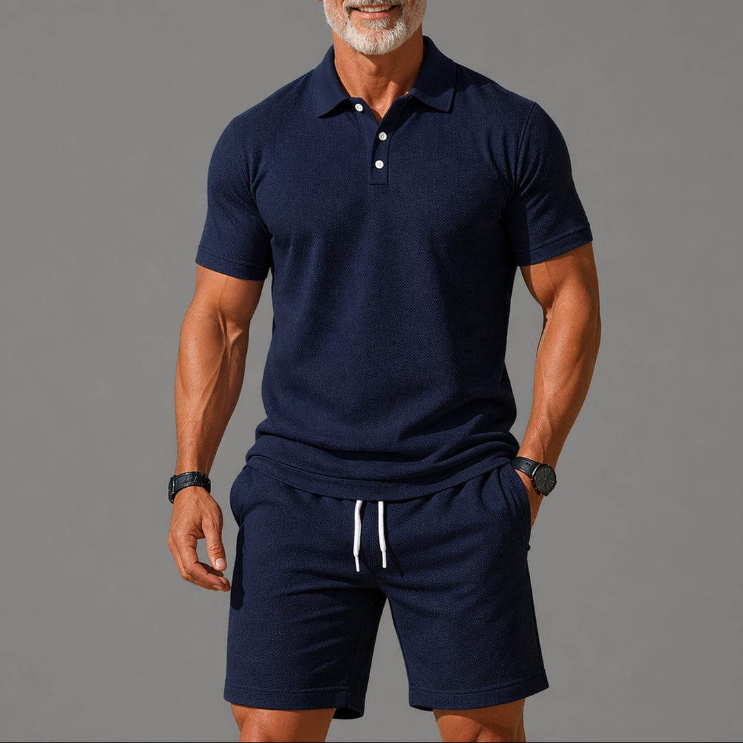 Men's Two-Piece Polo Set – Lightweight Smart Casual Summer Outfit – Navy
