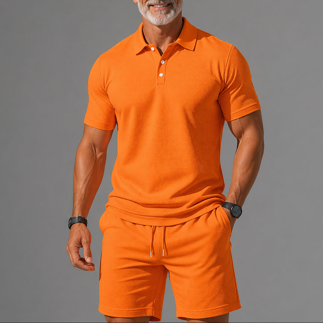 Men's Two-Piece Polo Set – Lightweight Smart Casual Summer Outfit – Orange