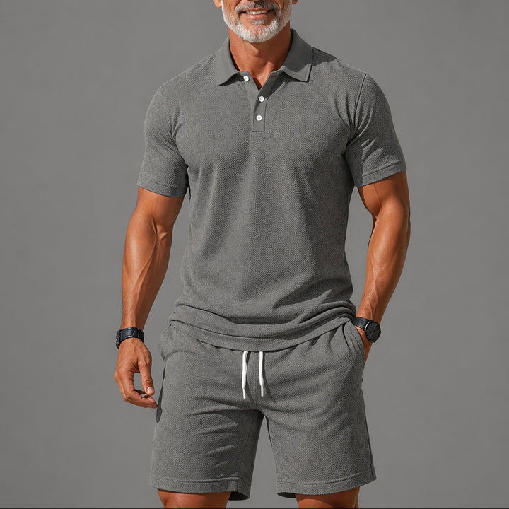 Men's Two-Piece Polo Set – Lightweight Smart Casual Summer Outfit – Light Grey