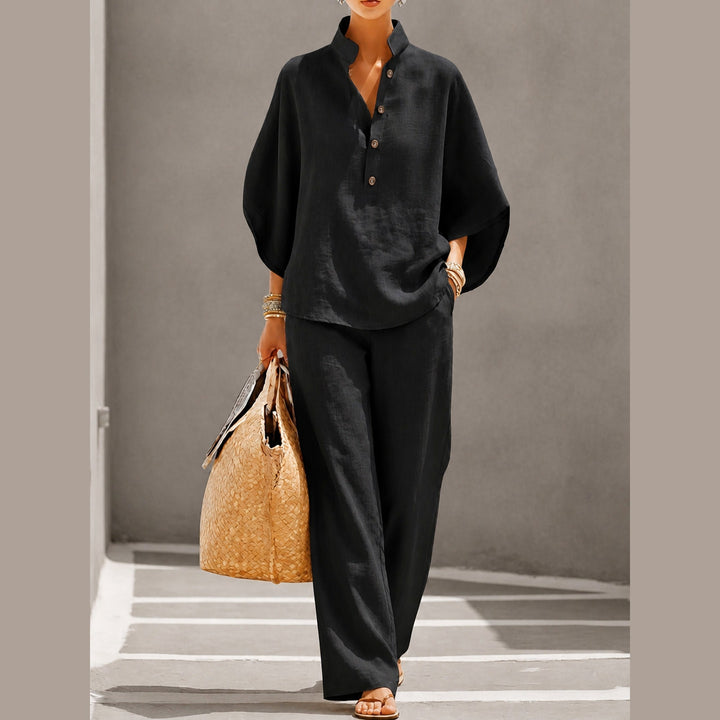 Women's Linen Blend Two-Piece Co-ord Set – Relaxed Summer Style – Black